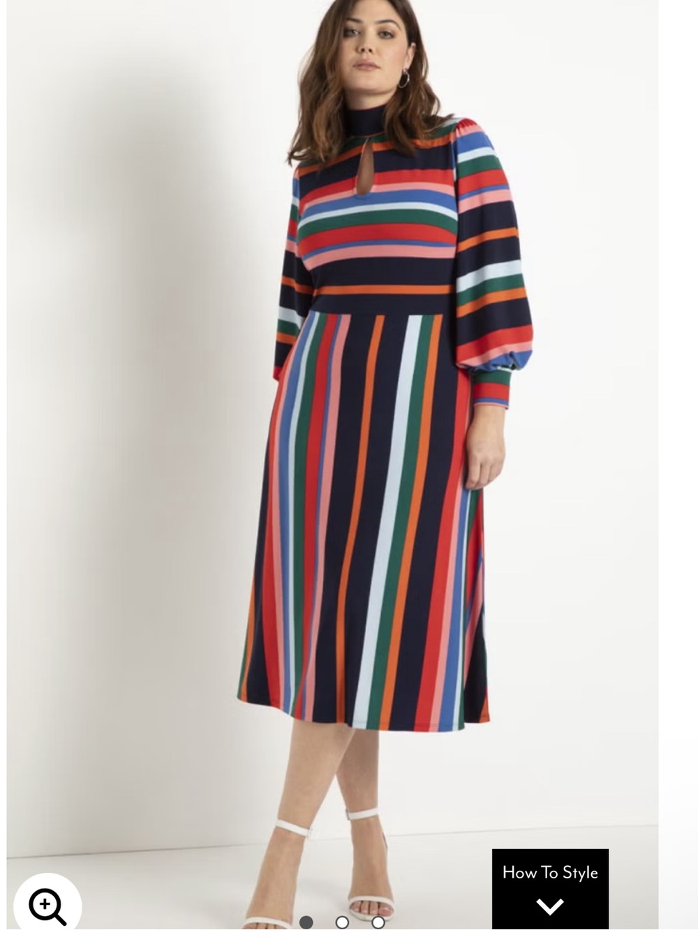 Eloquii size 20 a-Line Dress With Puff Sleeves striped multicolored midi